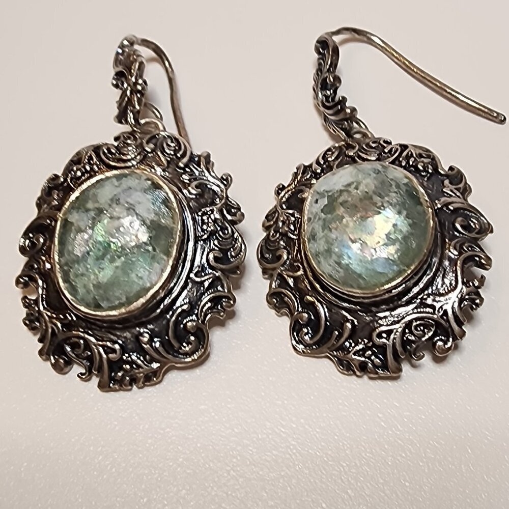 Paz Creations Sterling Silver Roman Glass Made in Israel Earrings - Picture 3 of 8